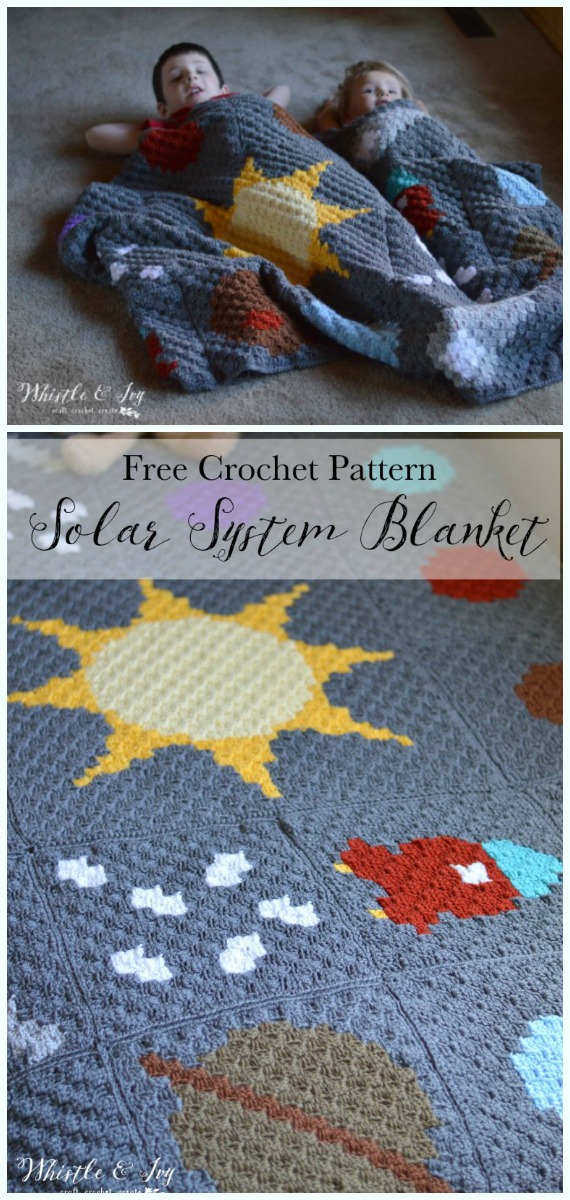 C2C Solar System Blanket Free Crochet Pattern- #Crochet; #Blanket; Free Patterns For Boys