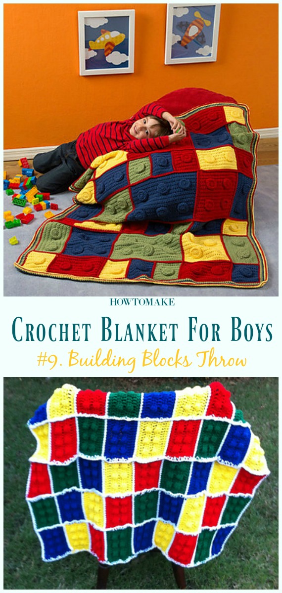 Building Blocks Throw Free Crochet Pattern- #Crochet; #Blanket; Free Patterns For Boys