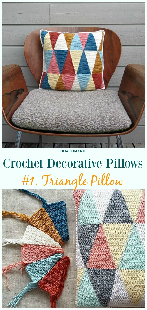 Triangle Pillow Crochet Free Pattern - #Crochet; Decorative #Pillow; Free Patterns
