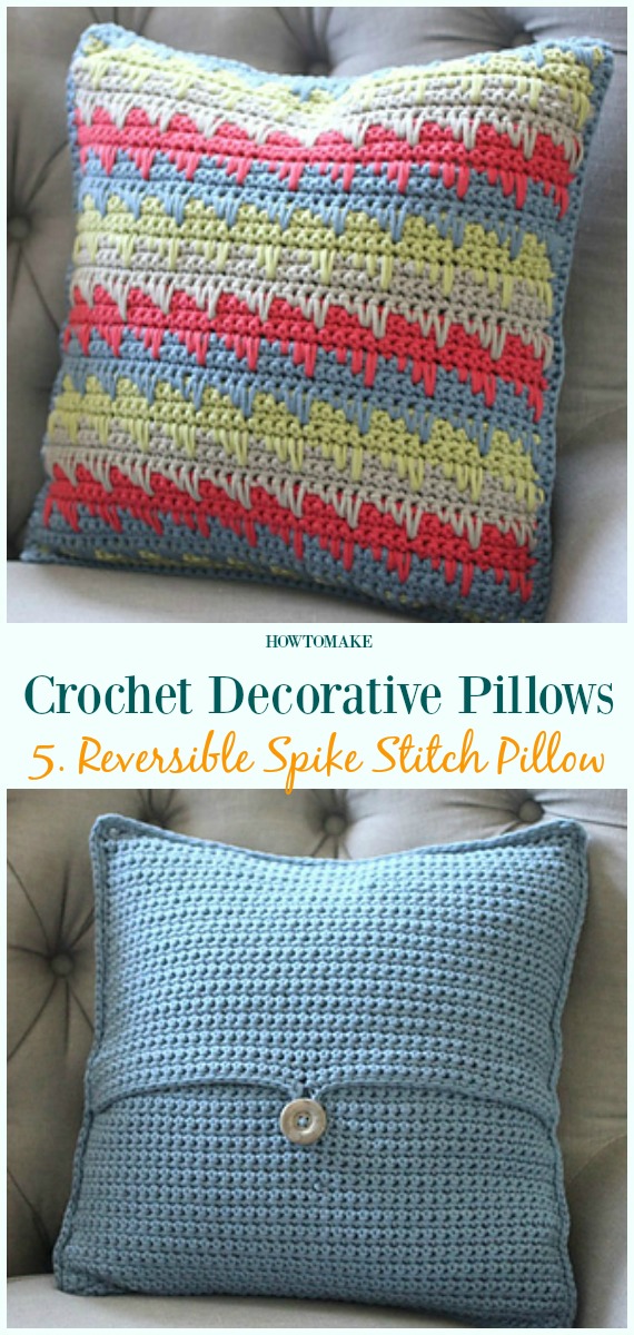 Reversible Spike Stitch Pillow Cover Crochet Free Pattern - #Crochet; Decorative #Pillow; Free Patterns