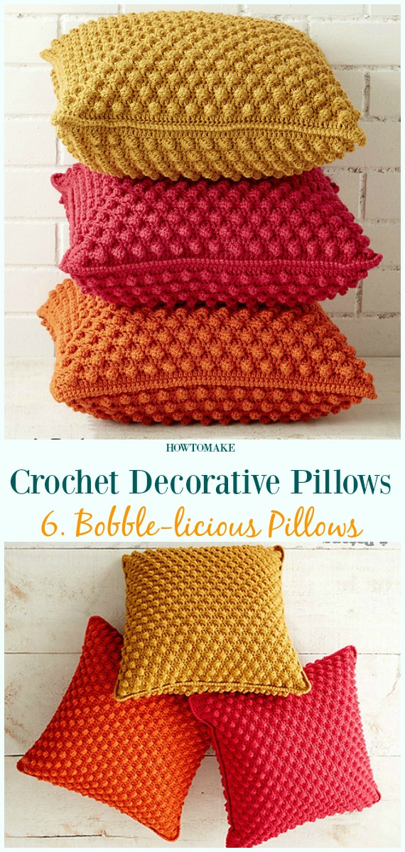 Bobble-licious Pillows Crochet Free Pattern - #Crochet; Decorative #Pillow; Free Patterns