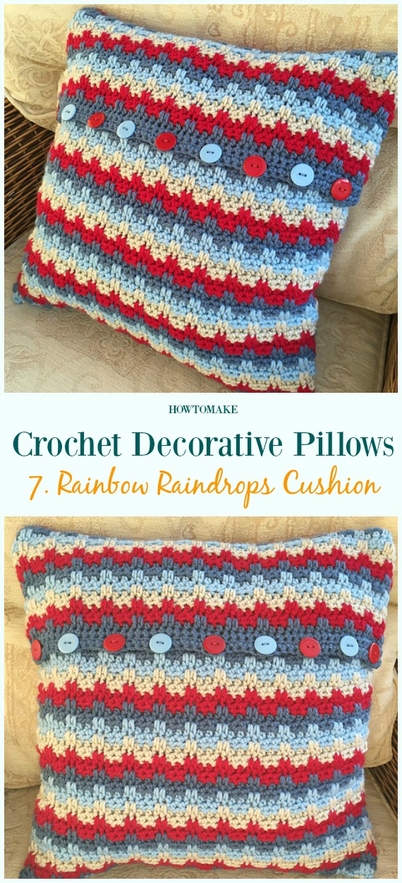 Rainbow Raindrops Cushion Crochet Free Pattern - #Crochet; Decorative #Pillow; Free Patterns
