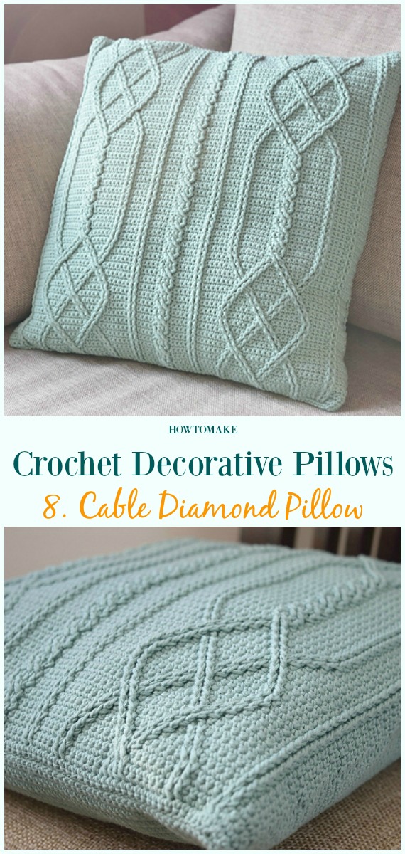 Cable Diamond Pillow Crochet Free Pattern - #Crochet; Decorative #Pillow; Free Patterns
