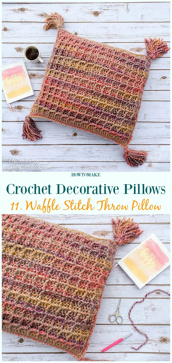 Waffle Stitch Throw Pillow Crochet Free Pattern - #Crochet; Decorative #Pillow; Free Patterns