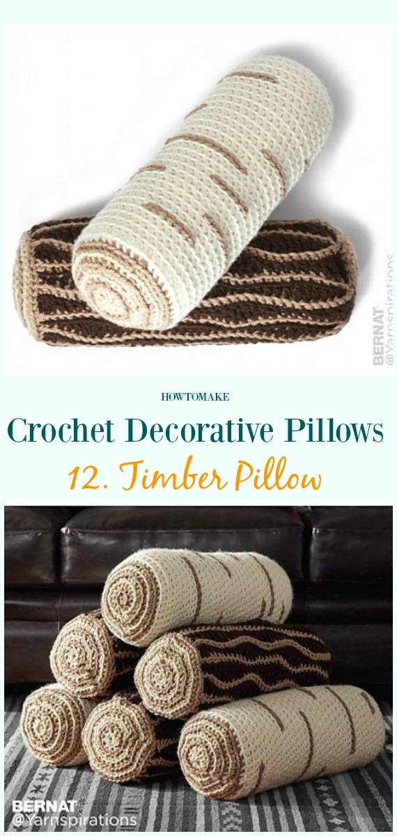 Timber Pillows Crochet Free Pattern - #Crochet; Decorative #Pillow; Free Patterns