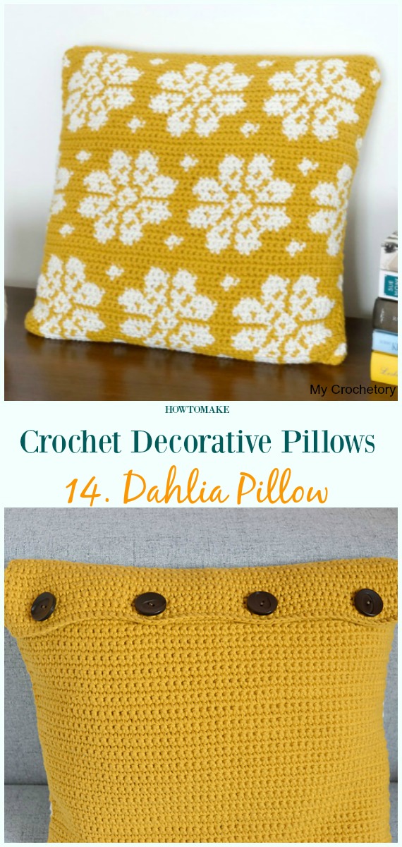 Dahlia Pillow Crochet Free Pattern - #Crochet; Decorative #Pillow; Free Patterns