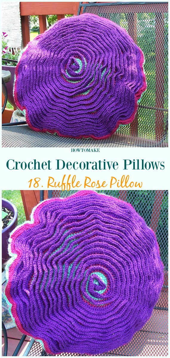 Ruffle Rose Pillow Crochet Free Pattern - #Crochet; Decorative #Pillow; Free Patterns