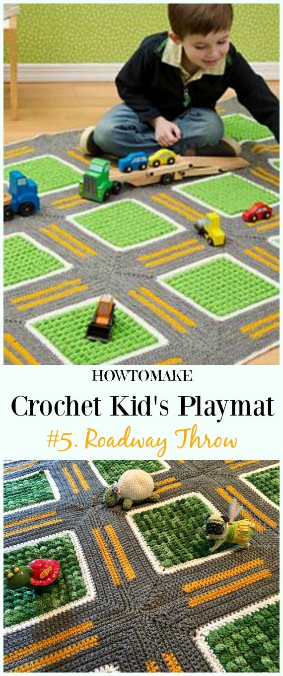 Crochet Roadway Throw Playmat Free Crochet Pattern - #Crochet Kids #Playmat Free Patterns Kids Gifts