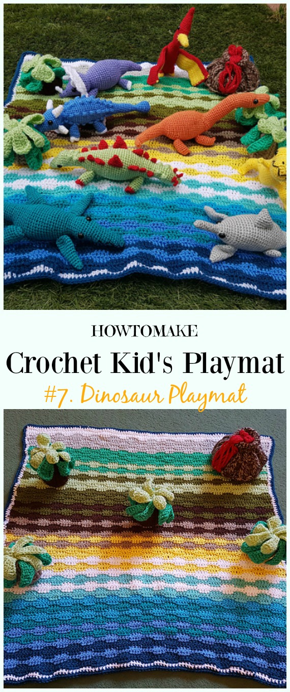 Crochet Dinosaur Playmat Free Crochet Pattern - #Crochet Kids #Playmat Free Patterns Kids Gifts