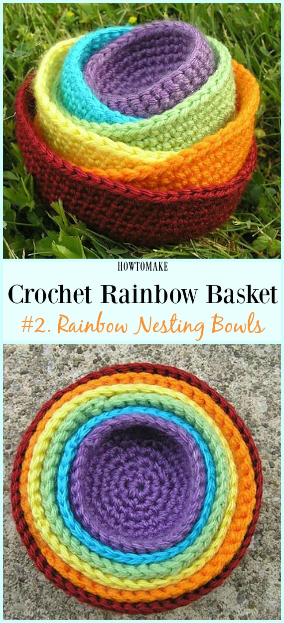 Rainbow Crocheted Nesting Bowls Free Crochet Pattern - #Crochet Rainbow #Basket Free Patterns