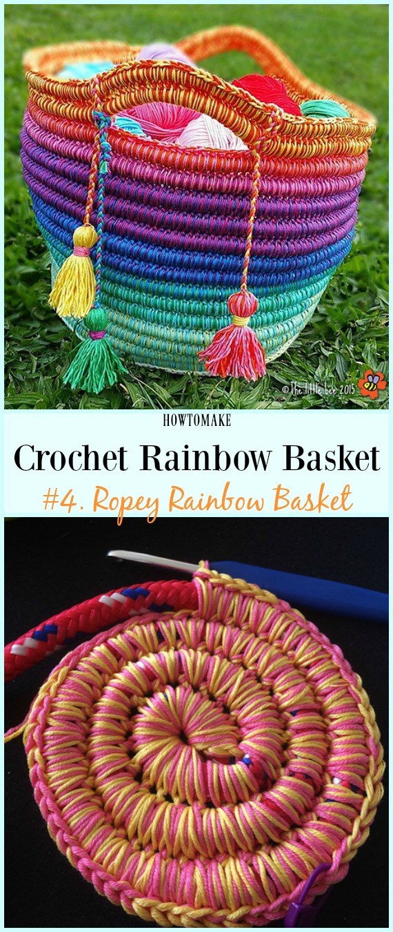 Ropey Rainbow Basket Free Crochet Pattern - #Crochet Rainbow #Basket Free Patterns