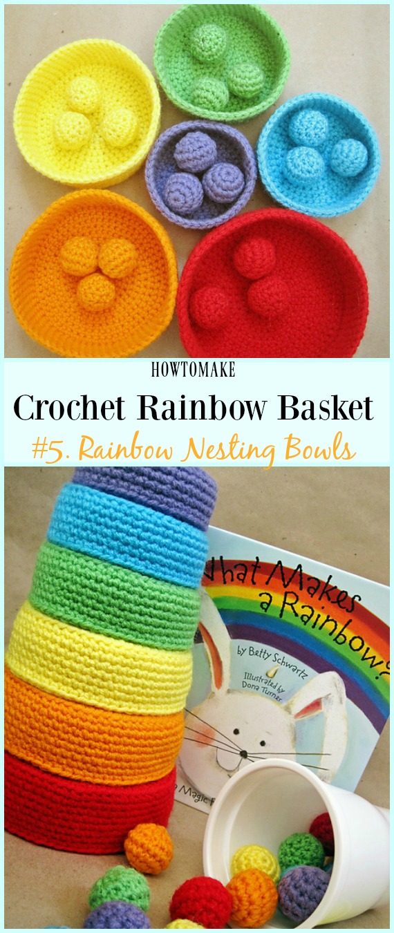 Rainbow Nesting Bowls Free Crochet Pattern - #Crochet Rainbow #Basket Free Patterns