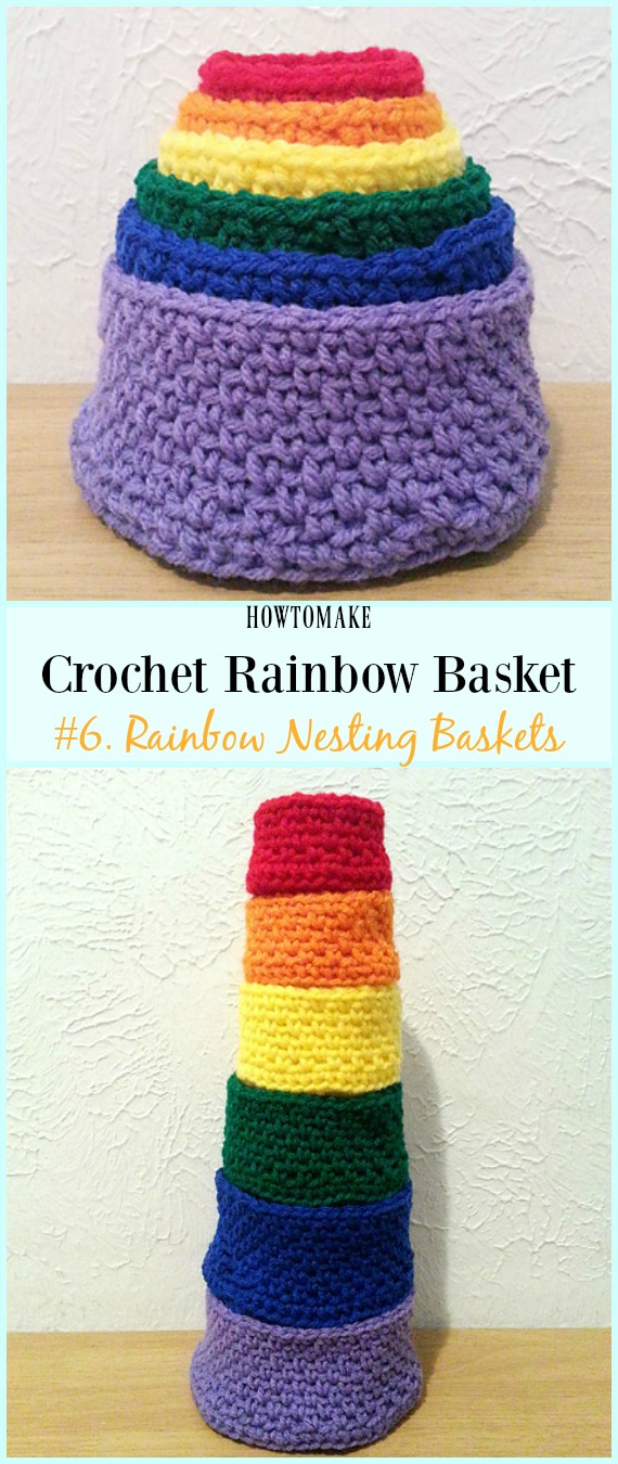 Rainbow Nesting Baskets Free Crochet Pattern - #Crochet Rainbow #Basket Free Patterns