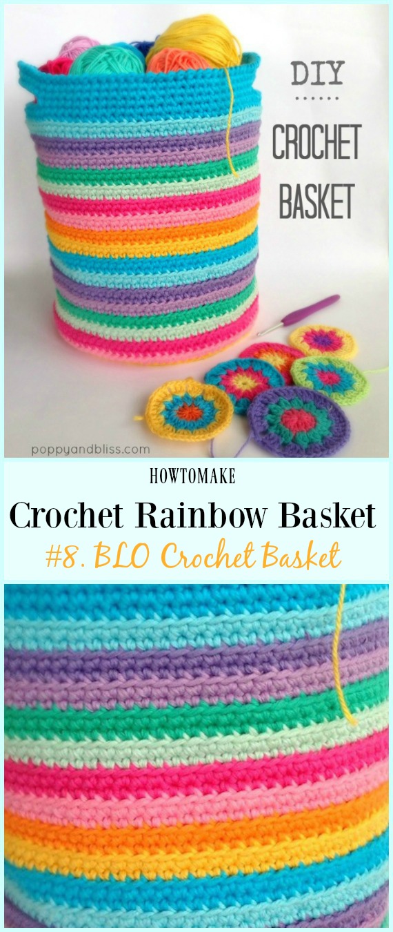 BLO Crochet Basket Free Crochet Pattern - #Crochet Rainbow #Basket Free Patterns