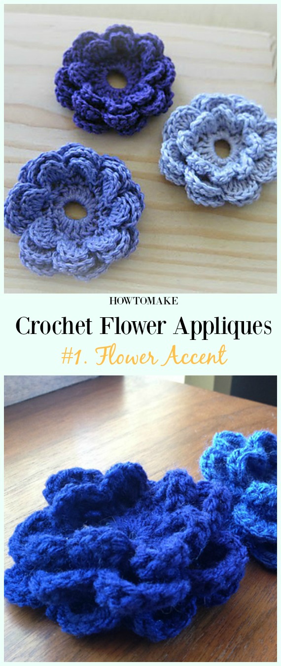 Flower Accent Free Crochet Pattern-Easy #Crochet #Flower Appliques Free Patterns