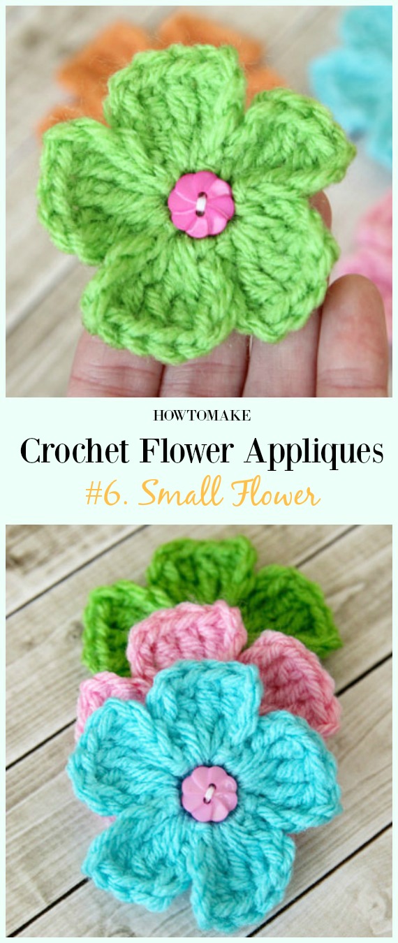 Small Flower Free Crochet Pattern-Easy #Crochet #Flower Appliques Free Patterns