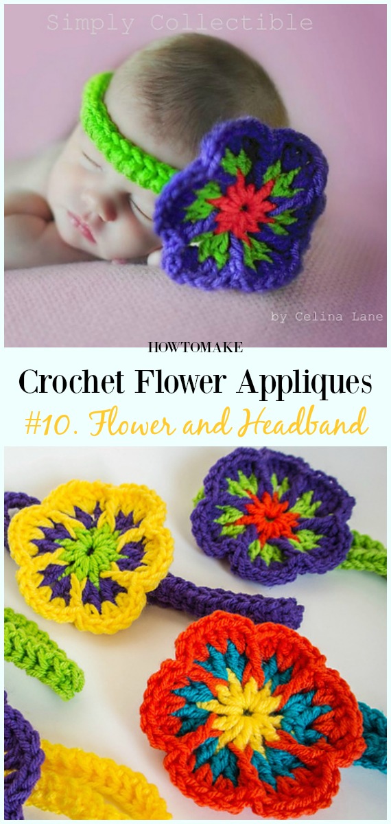 Flower and Headband Free Crochet Pattern-Easy #Crochet #Flower Appliques Free Patterns