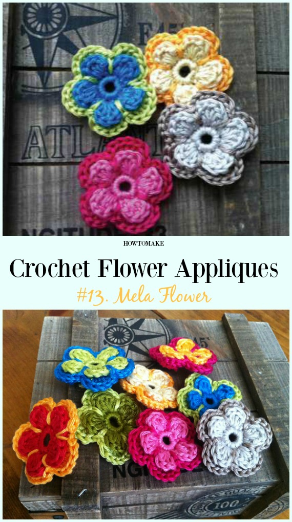 Mela Flower Free Crochet Pattern-Easy #Crochet #Flower Appliques Free Patterns