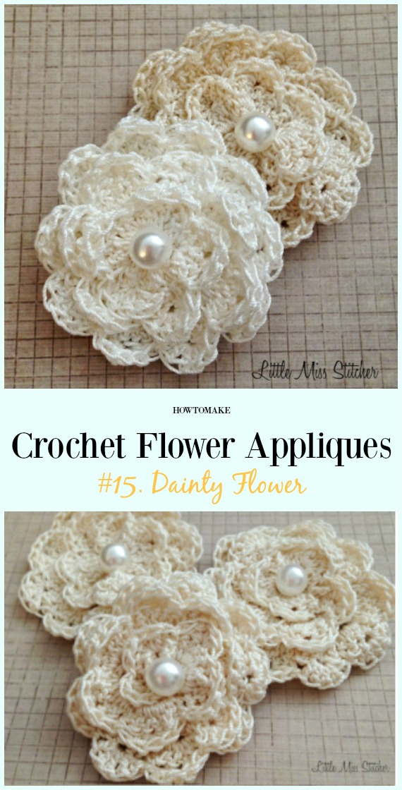Dainty Flower Free Crochet Pattern-Easy #Crochet #Flower Appliques Free Patterns