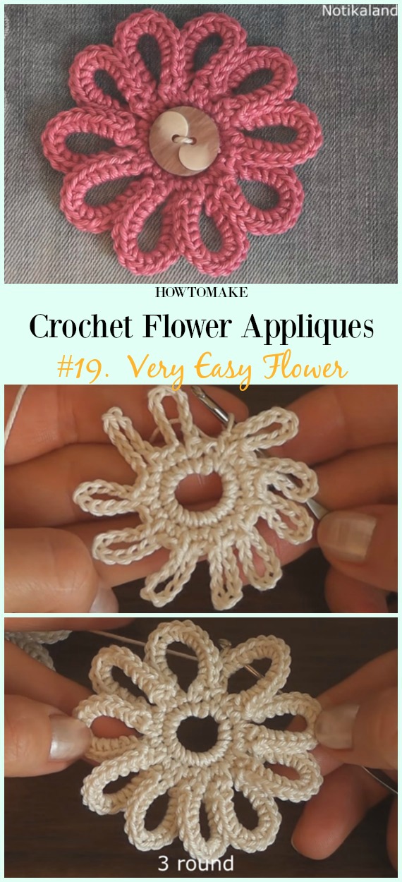 Very Easy Flower Free Crochet Pattern&Video -Easy #Crochet #Flower Appliques Free Patterns