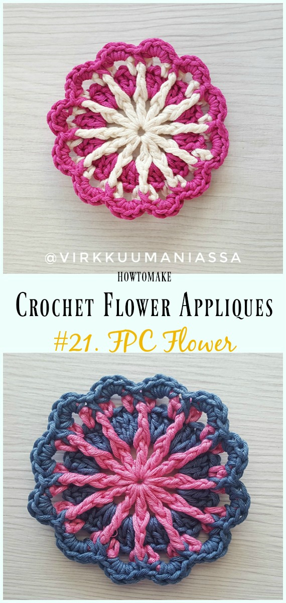 FPC Flower Free Crochet Pattern -Easy #Crochet #Flower Appliques Free Patterns