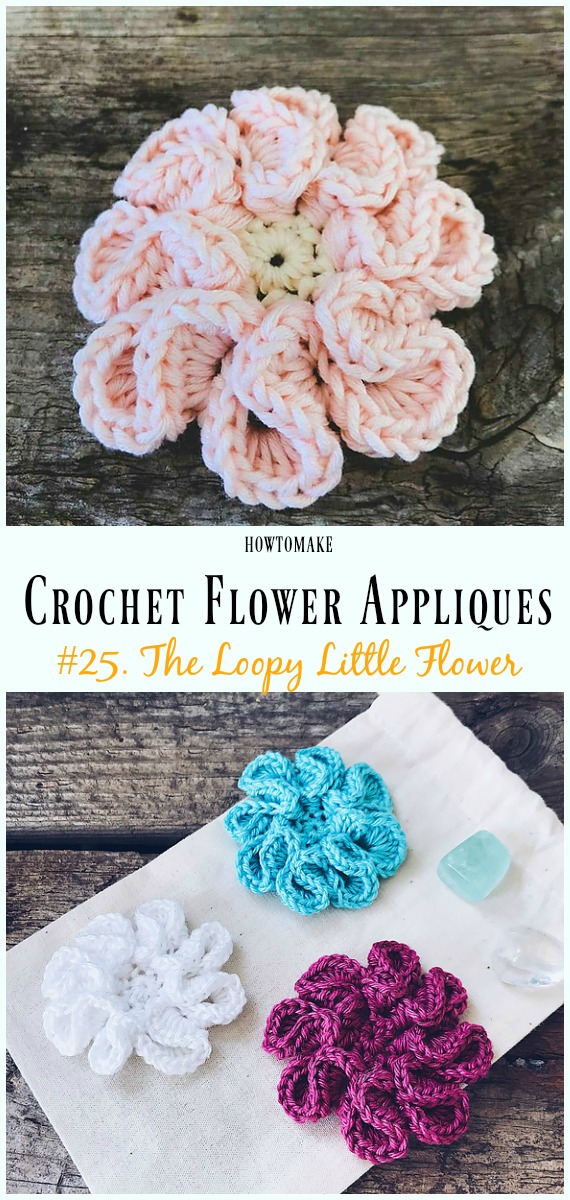 The Loopy Little Flower Free Crochet Pattern -Easy #Crochet #Flower Appliques Free Patterns