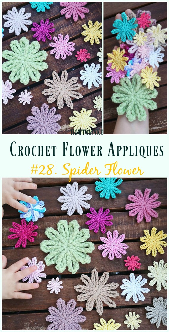 Spider Flower Free Crochet Pattern -Easy #Crochet #Flower Appliques Free Patterns