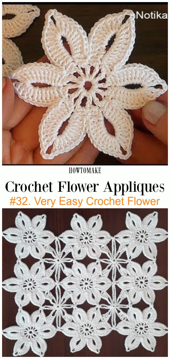 Very Easy Crochet Flower Free Crochet Pattern Video -Easy #Crochet #Flower Appliques Free Patterns