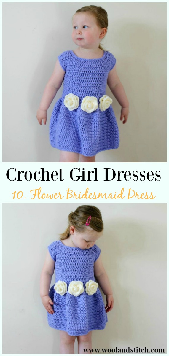 Crochet Flower Bridesmaid Dress Free Pattern - Girl #Dress Free #Crochet Patterns