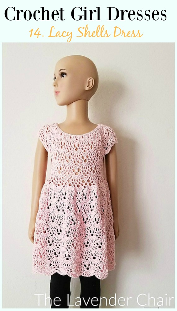 Crochet Lacy Shells Dress Free Pattern - Girl #Dress Free #Crochet Patterns