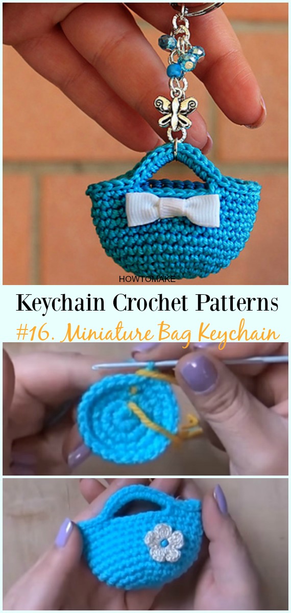 Crochet Miniature Bag Keychain Free Pattern Video - #Keychain #Crochet Patterns