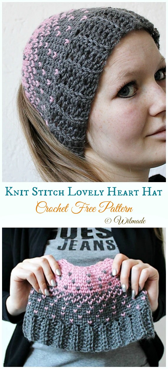 Lovely Heart Hat Crochet Free Pattern - #Valentine; Heart Beanie #Hat; Free #Crochet; Patterns