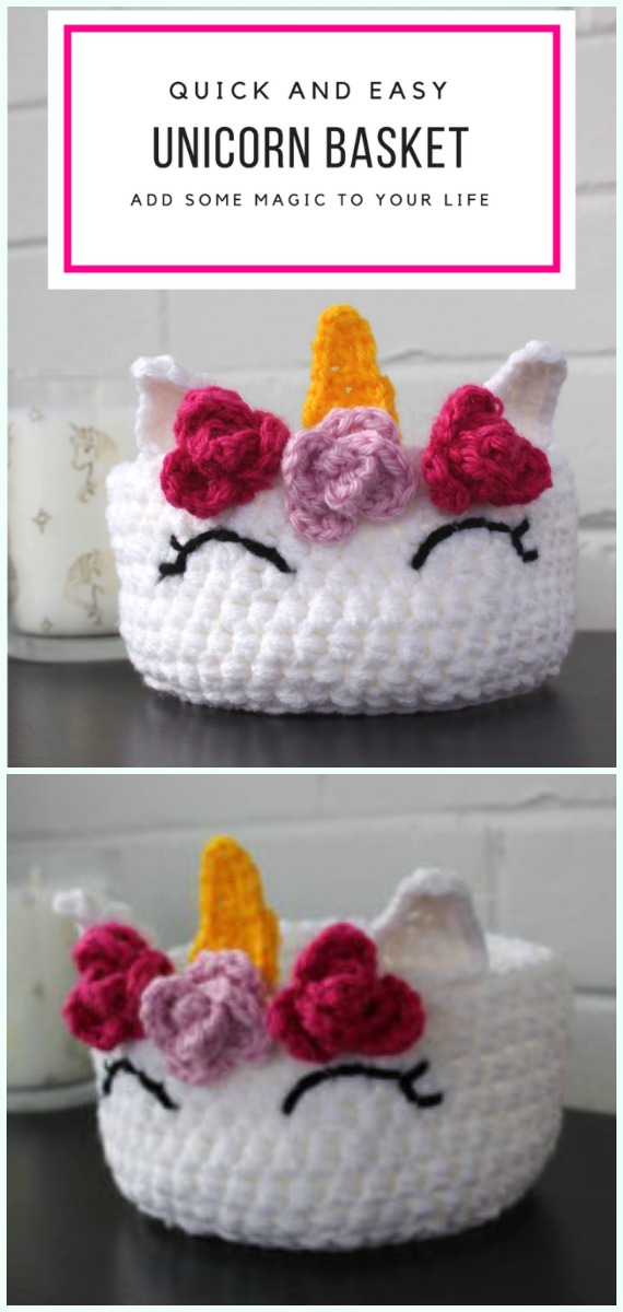 Quick and Easy Unicorn Basket Free Crochet Pattern - Storage #Basket; Free #Crochet; Patterns