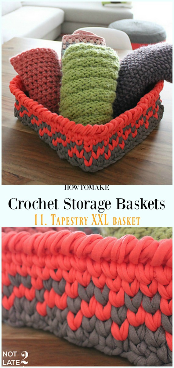 Crochet Tapestry XXL basket Free Pattern - Storage #Basket; Free #Crochet; Patterns