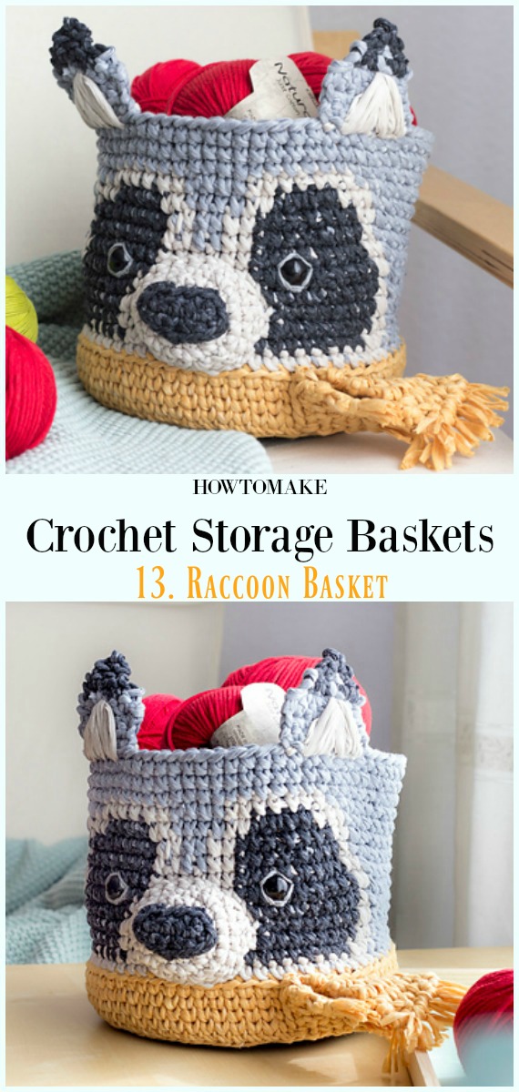 Crochet Raccoon Basket Free Pattern - Storage #Basket; Free #Crochet; Patterns