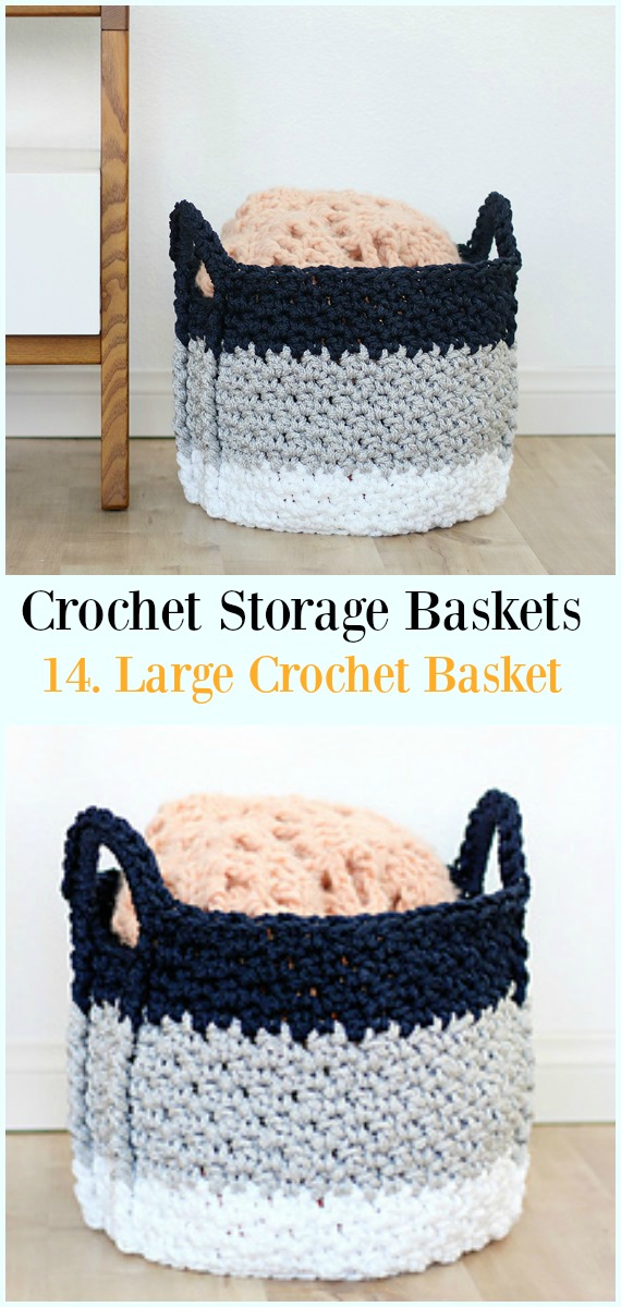 Crochet Large Crochet Basket with Handles Free Pattern - Storage #Basket; Free #Crochet; Patterns