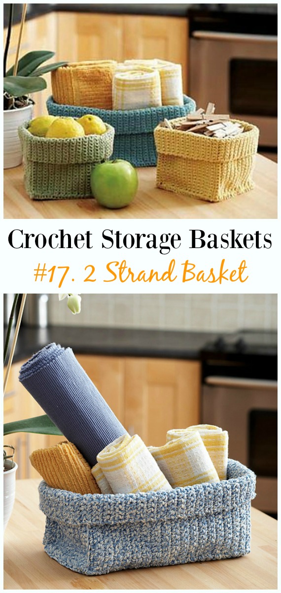 2 Strand Basket Crochet Free Pattern - Storage #Basket; Free #Crochet; Patterns