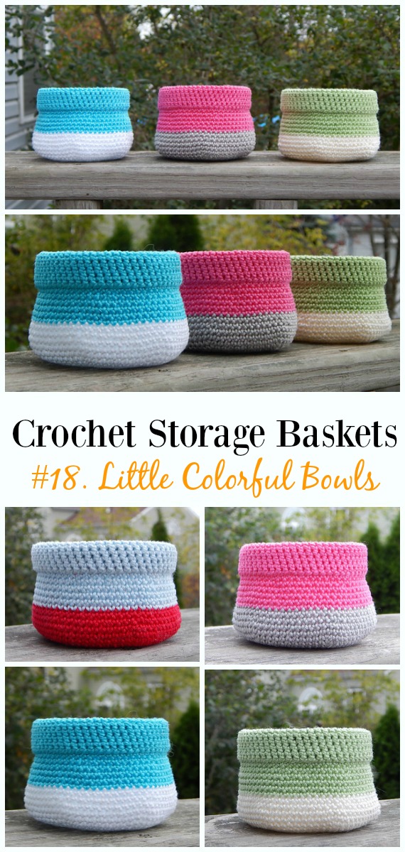 Little Colorful Bowls Crochet Free Pattern - Storage #Basket; Free #Crochet; Patterns