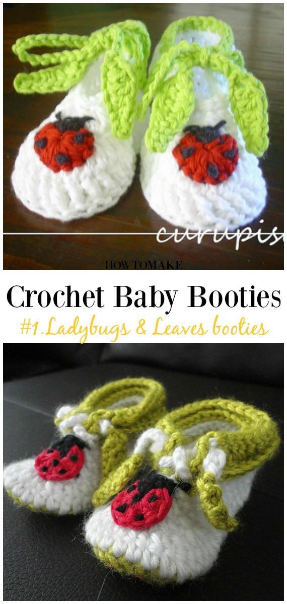 Crochet Ladybugs & Leaves Booties Free Pattern - Baby #Booties; Free #Crochet; Patterns