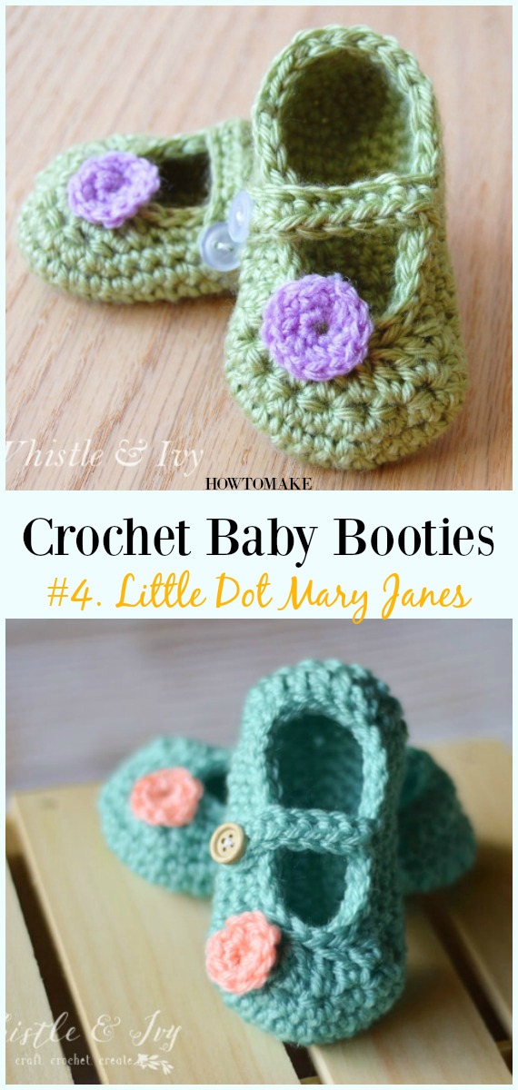 Crochet Little Dot Mary Janes Booties Free Pattern - Baby #Booties; Free #Crochet; Patterns