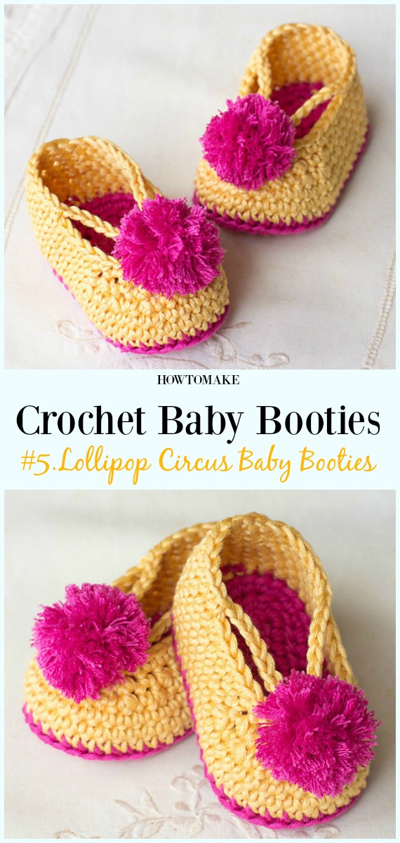 Crochet Lollipop Circus Baby Booties Free Pattern - Baby #Booties; Free #Crochet; Patterns