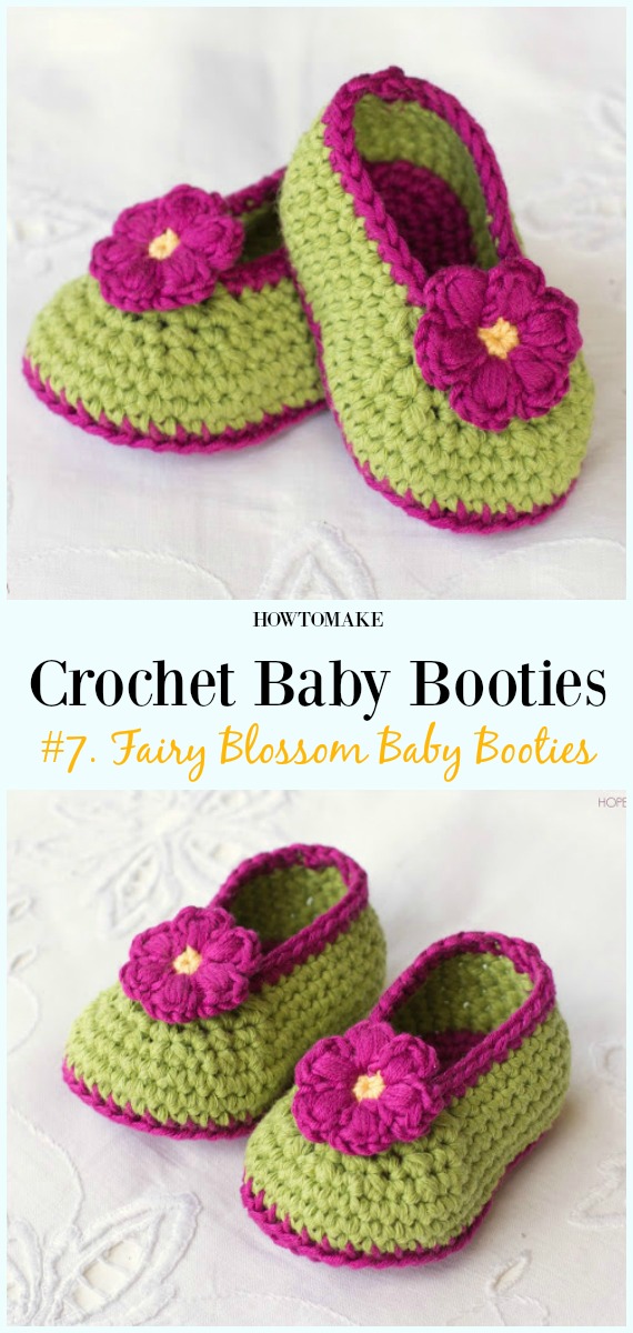 Crochet Fairy Blossom Baby Booties Free Pattern - Baby #Booties; Free #Crochet; Patterns