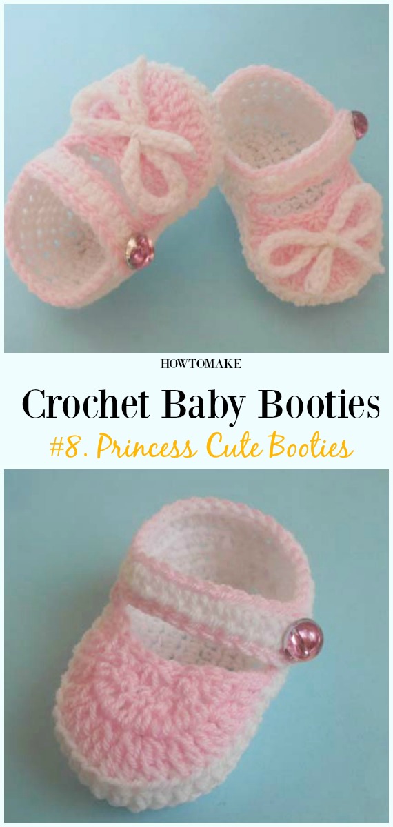 Crochet Princess Cute Booties Free Pattern - Baby #Booties; Free #Crochet; Patterns