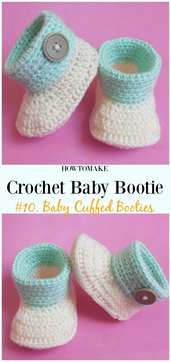 Crochet Baby Cuffed Booties Free Pattern - Baby #Booties; Free #Crochet; Patterns