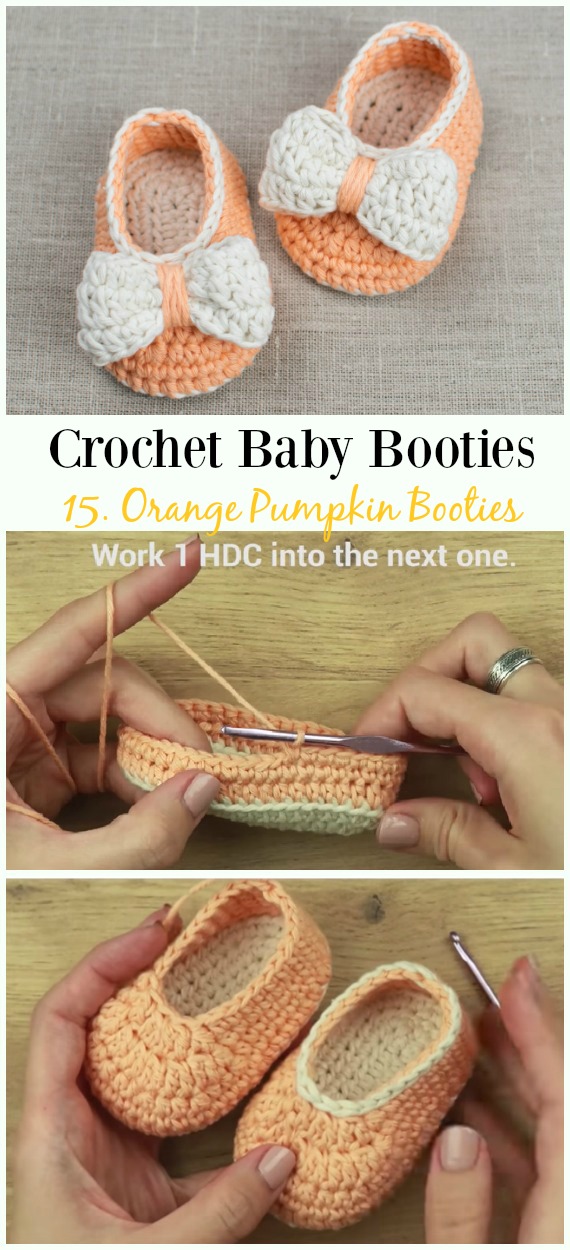 Orange Pumpkin Baby Booties Crochet Free Pattern&Video - Baby #Booties; Free #Crochet; Patterns