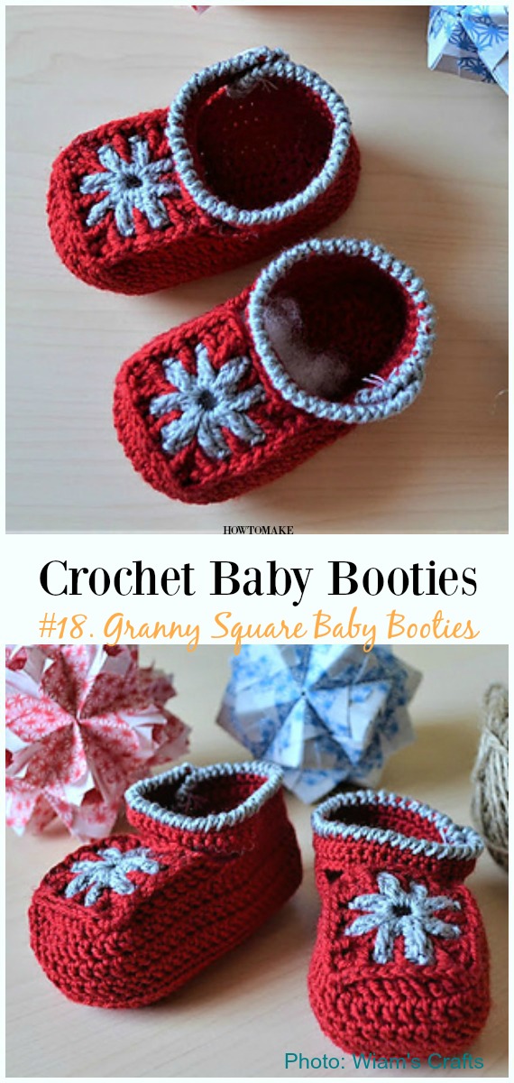 Granny Square Baby Booties Crochet Free Pattern - Baby #Booties; Free #Crochet; Patterns