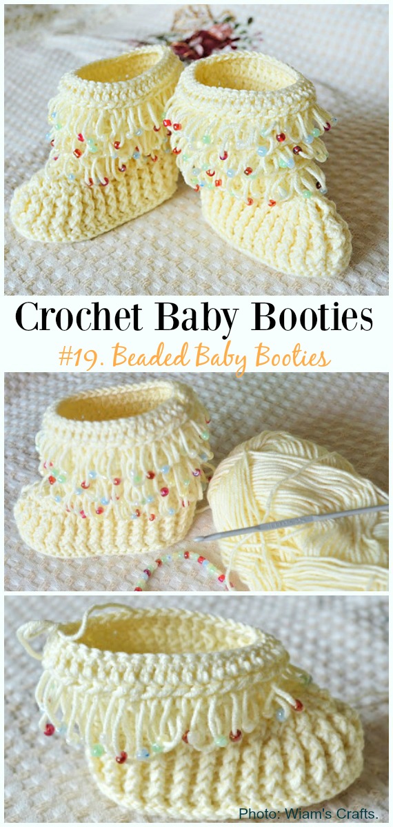 Beaded Baby Booties Crochet Free Pattern - Baby #Booties; Free #Crochet; Patterns