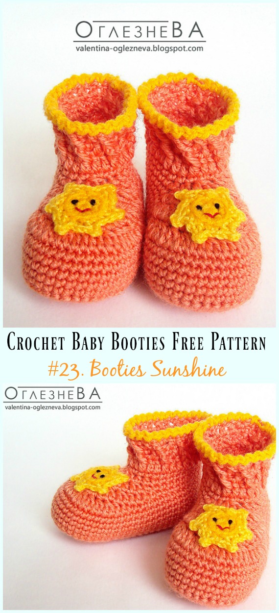 Booties Sunshine  Crochet Free Pattern - Baby #Booties; Free #Crochet; Patterns