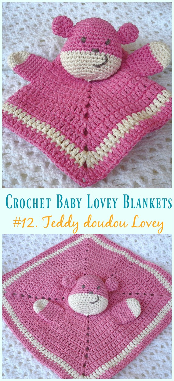 Teddy doudou Lovey Crochet Free Pattern - Baby #Lovey; #Blanket; Security Comforter Free #Crochet; Patterns