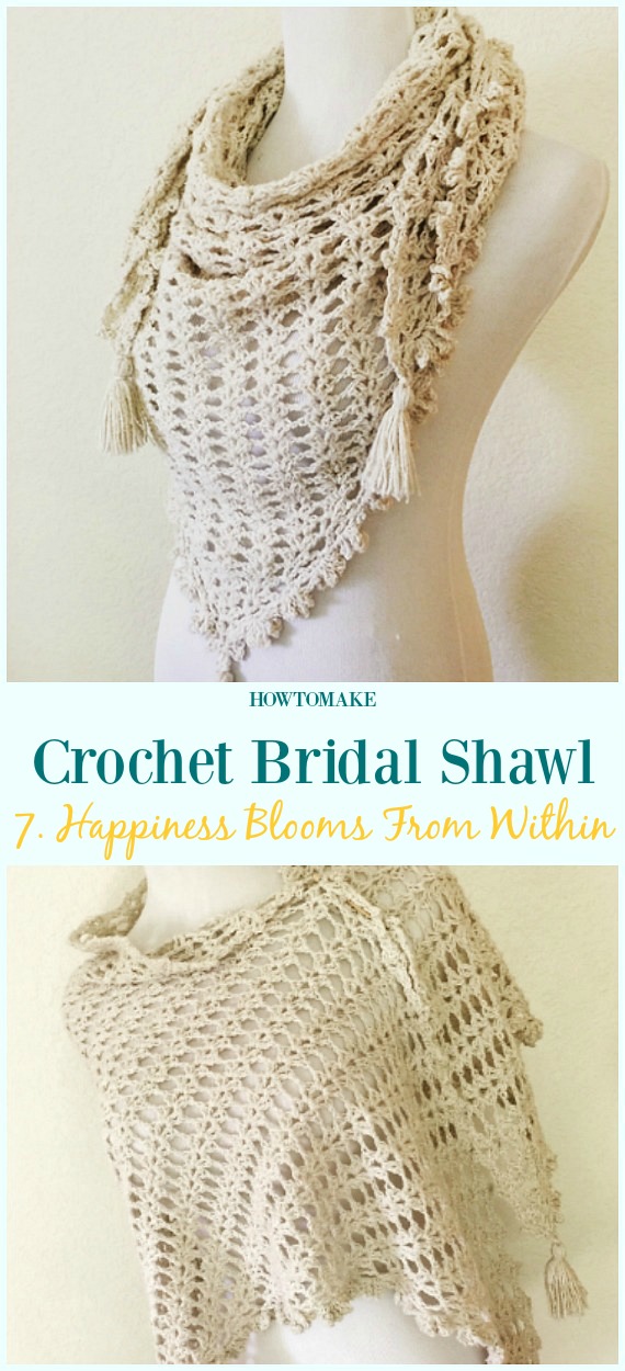 Happiness Blooms From Within Free Crochet Pattern-#Crochet; Bridal #Shawl; Free Patterns